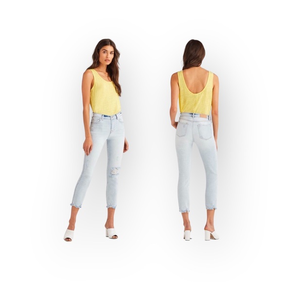 new 7 For All Mankind ® ㋛ Luxe Edie Destroy Rip Knee Crop Jeans ㋛ Vintage Cloud - Picture 15 of 16